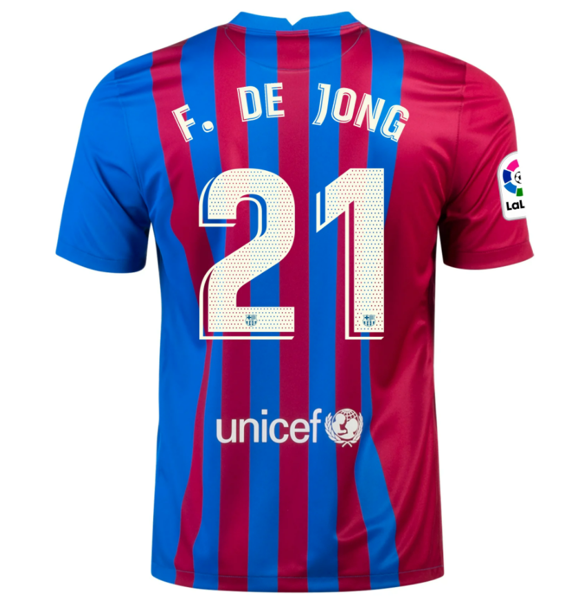 2021/22 Barcelona Home Kit Soccer Jersey with FRENKIE DE JONG 21 printing